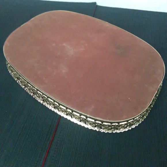 Vanity Tray Vintage Filagree Metal Mirrored - Picture 6 of 7